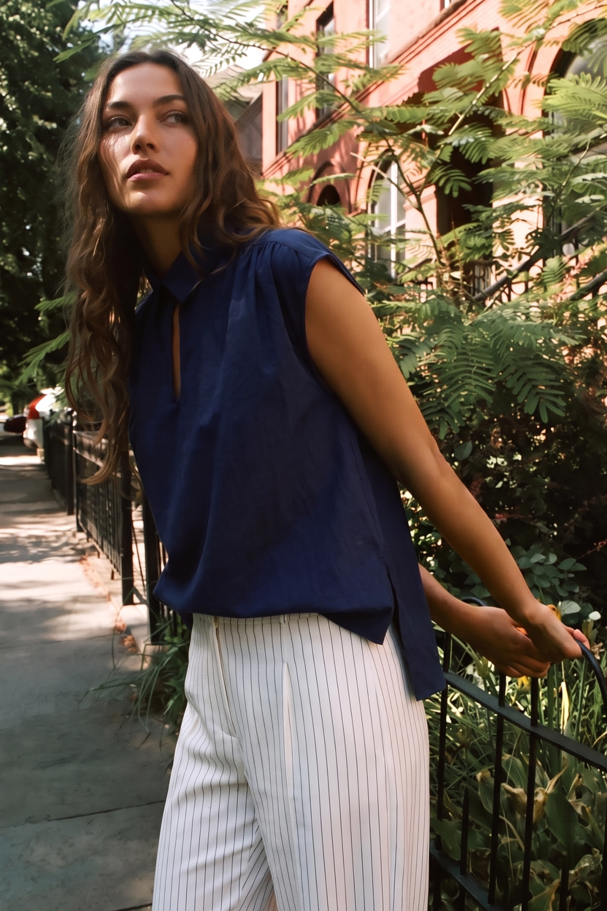 Sleeveless Keyhole Gathered Blouse