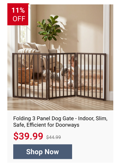 Folding 3 Panel Dog Gate - Indoor, Slim, Safe, Efficient for Doorways