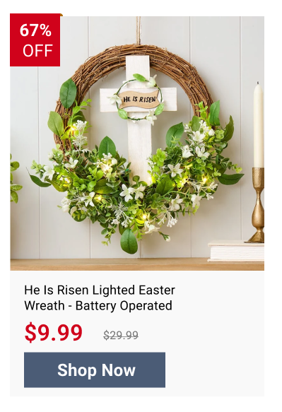He Is Risen Lighted Easter Wreath - Battery Operated