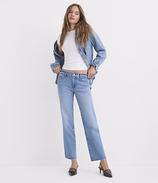 Rivete Tall Curvy Fresh Cut Low Rise Straight Jeans in Medium Light Authentic Indigo