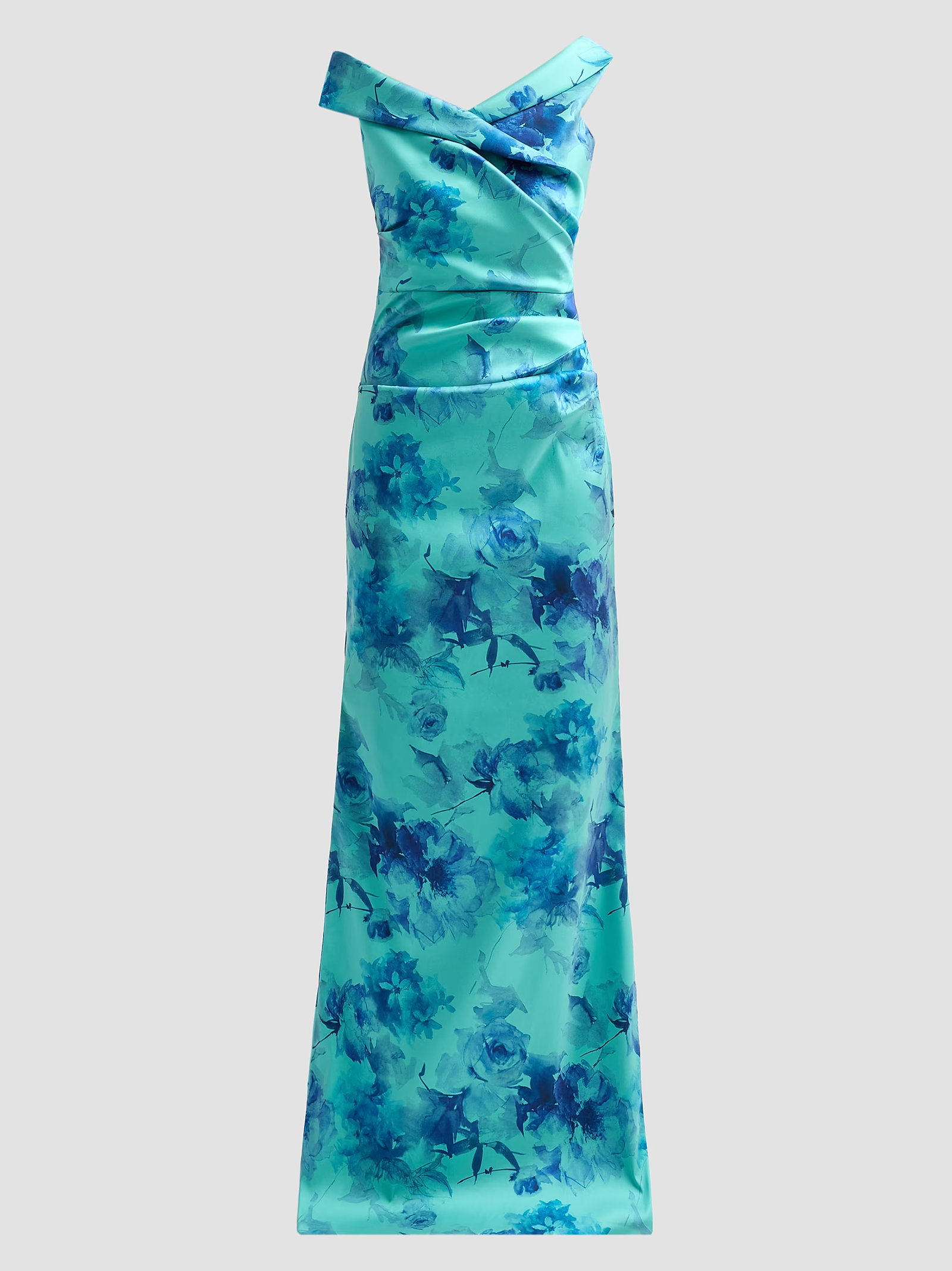 Teri Jon By Rickie Freeman Floral Ruched Stretch-Gazar Gown