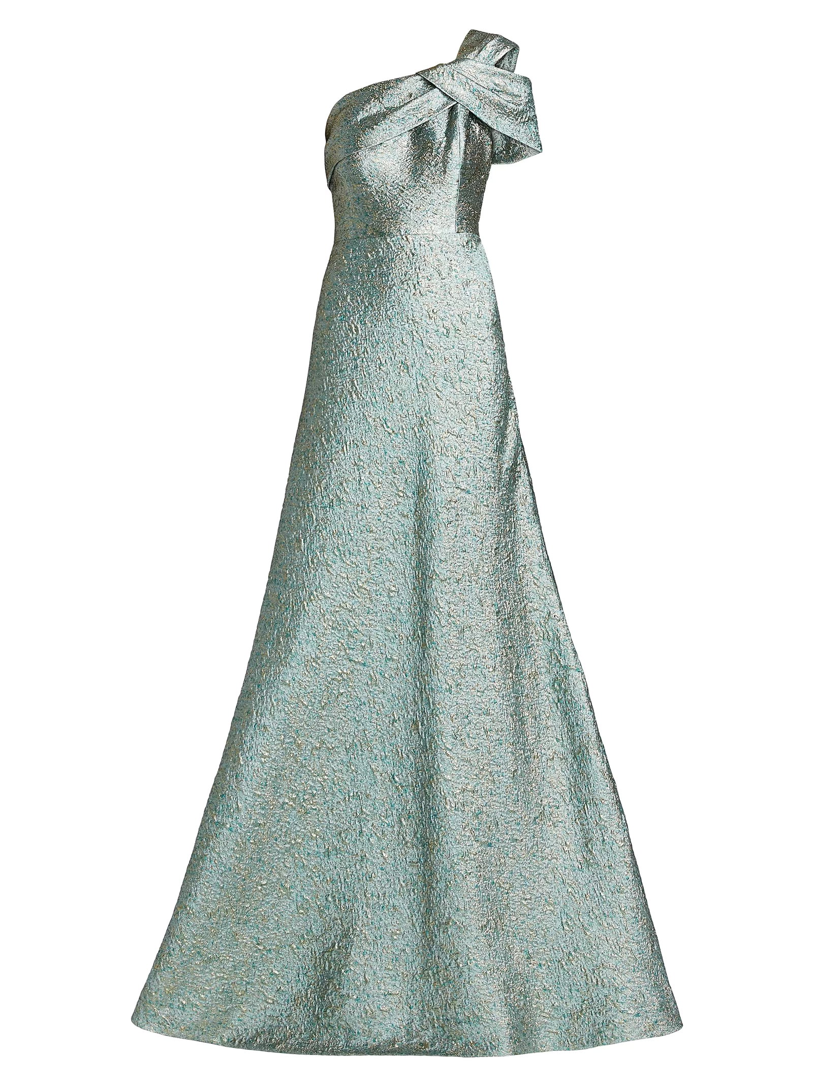 Teri Jon By Rickie Freeman Metallic Jacquard One-Shoulder Gown