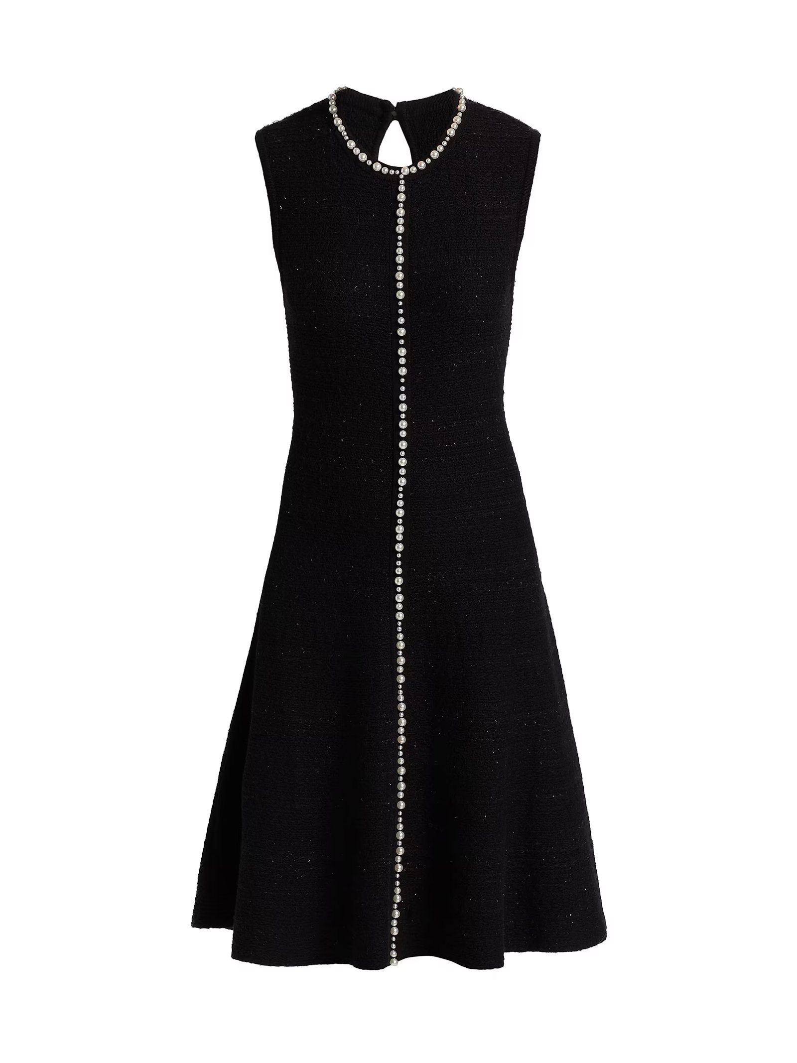 Teri Jon By Rickie Freeman Metallic Knit Pearl Appliqué Knee-Length Dress