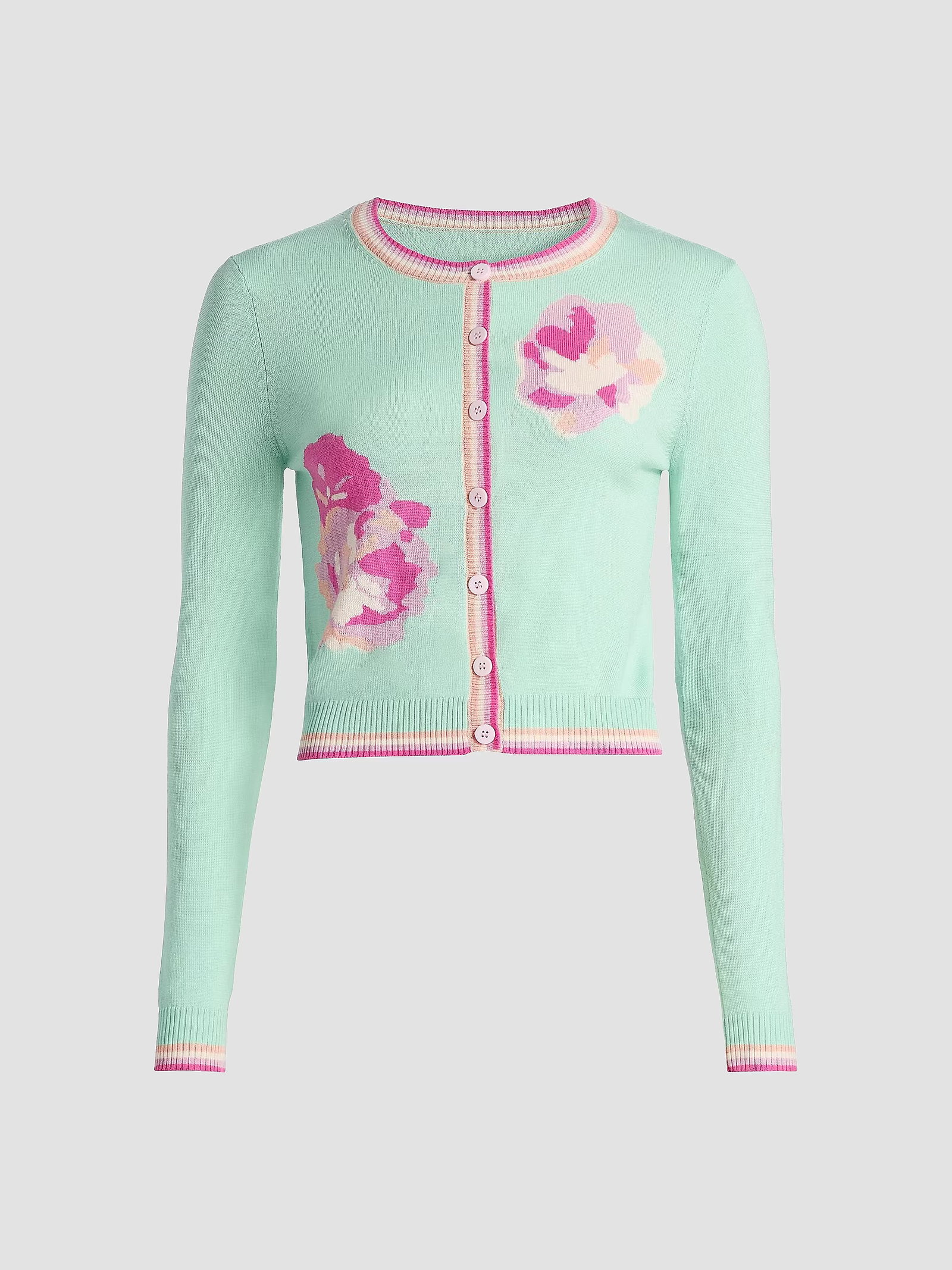Teri Jon By Rickie Freeman Floral & Striped Wool Cardigan