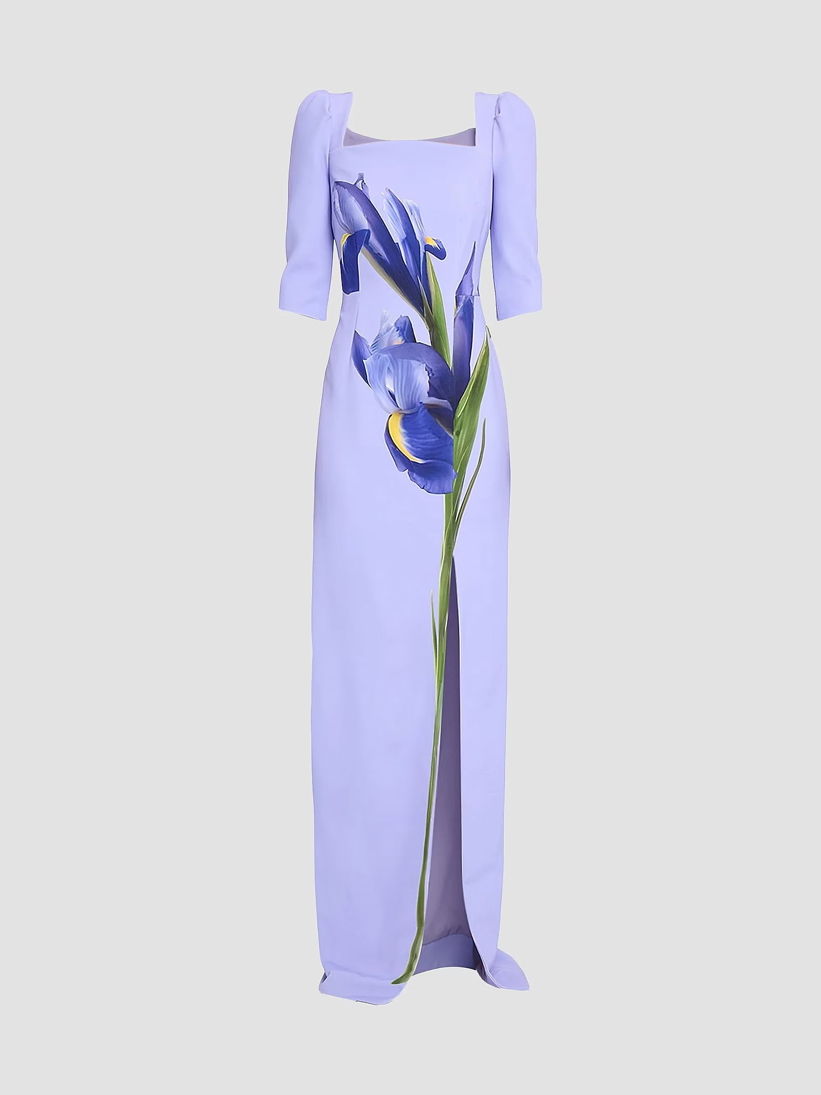 Teri Jon By Rickie Freeman Iris Print Crepe Column Gown