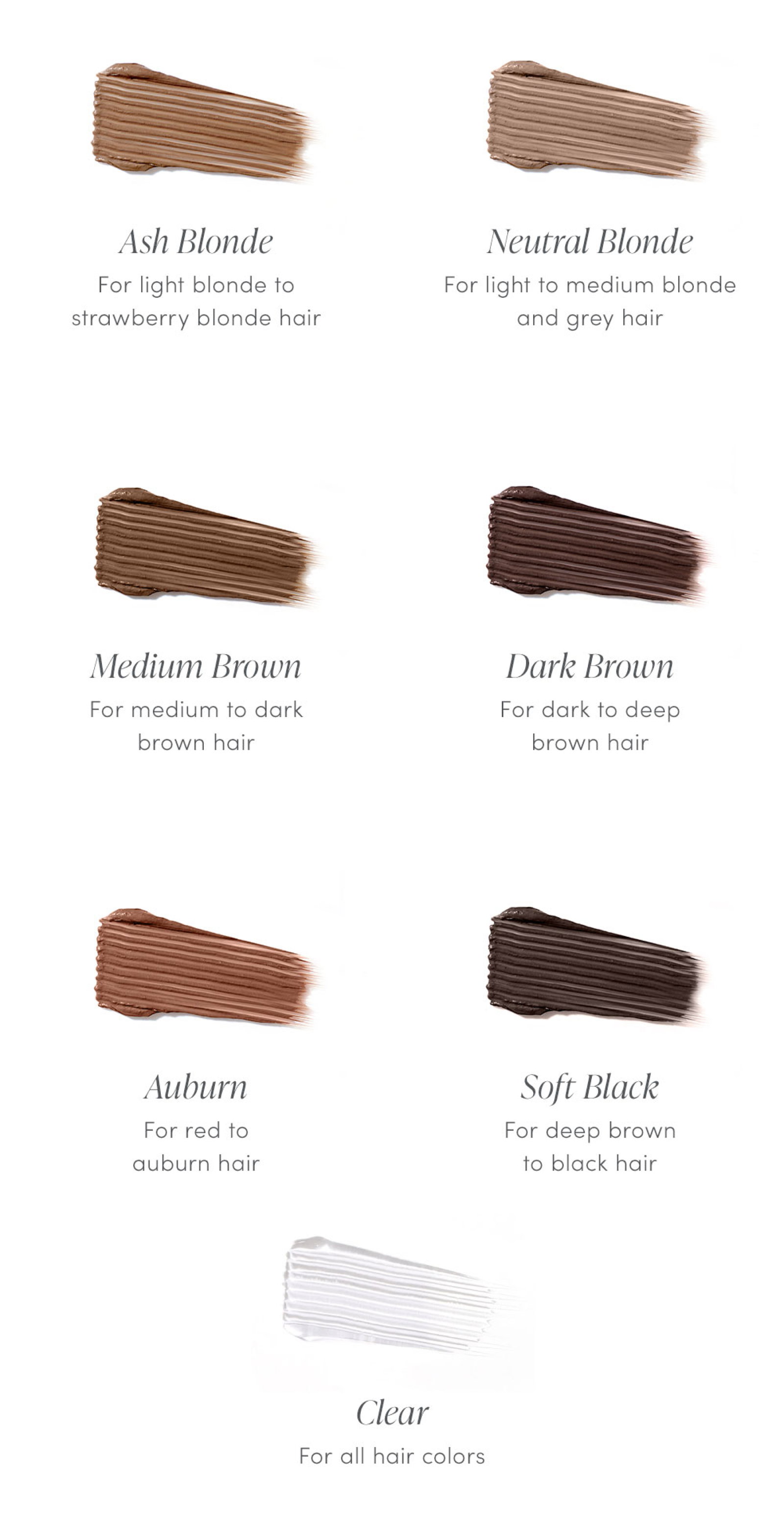 shade descriptions of PureBrow Brow Gel 