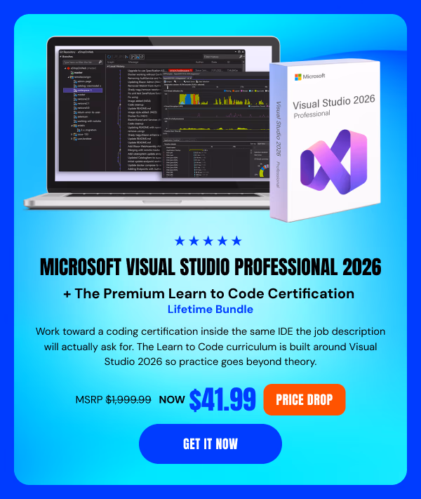 Microsoft Visual Studio Professional 2026 + The Premium Learn to Code Certification Bundle