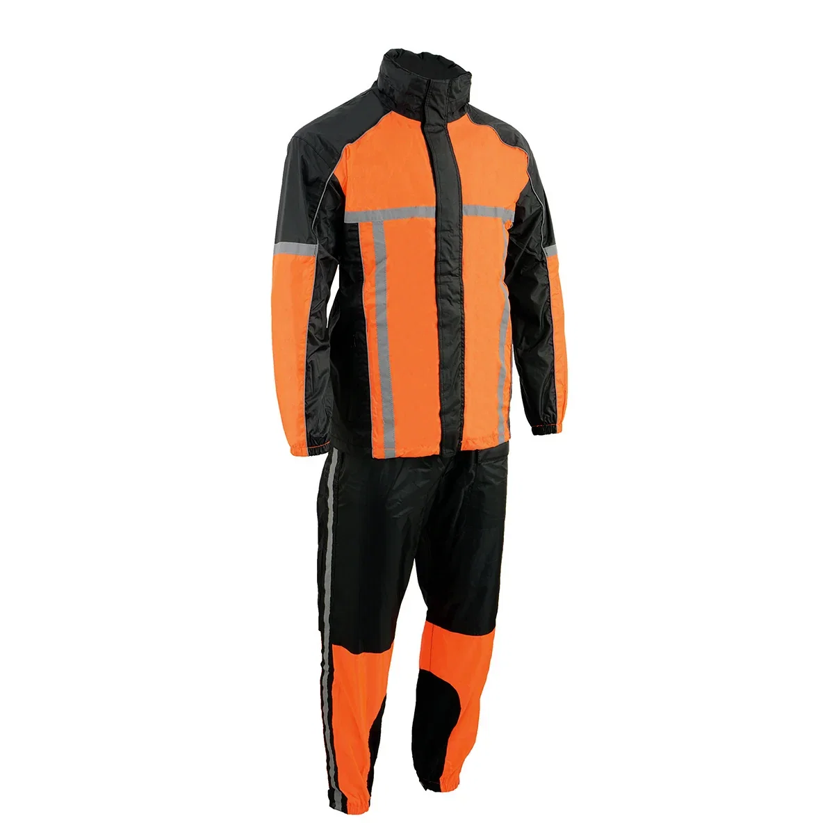 Image of Milwaukee Leather MPM9510 Men's Black and Orange Motorcycle Water Resistant Rain Suit w/ Hi-Vis Reflective Tape