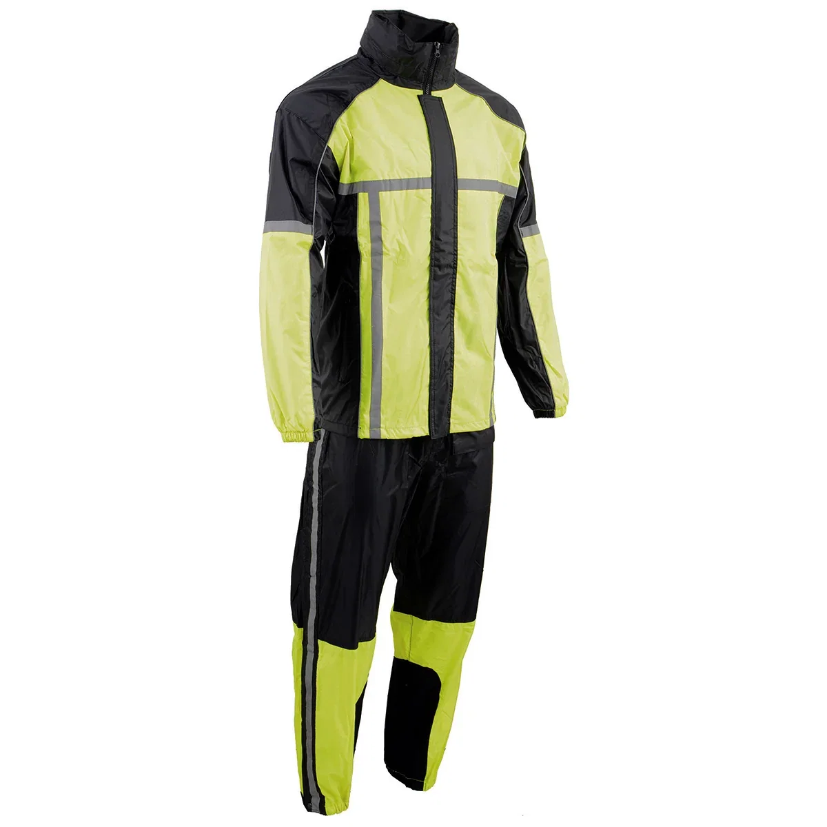 Image of Milwaukee Leather MPM9510 Men's Black and Neon Green Motorcycle Water Resistant Rain Suit w/ Hi-Vis Reflective Tape