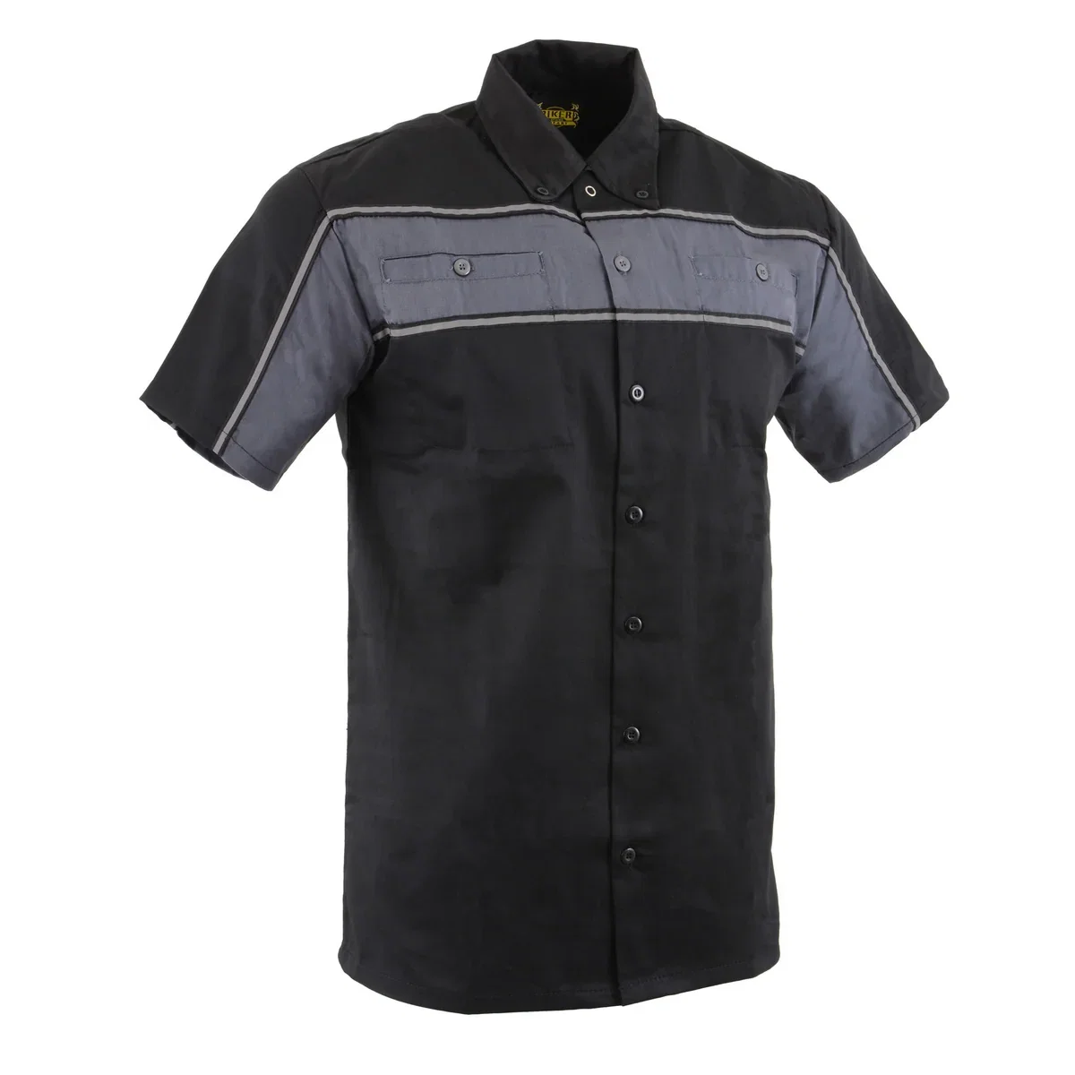 Image of Milwaukee Leather MDM11672 Men’s Grey-Black Mechanic Work Shirt w/ Reflective Strip - Heavy-Duty Button-Up