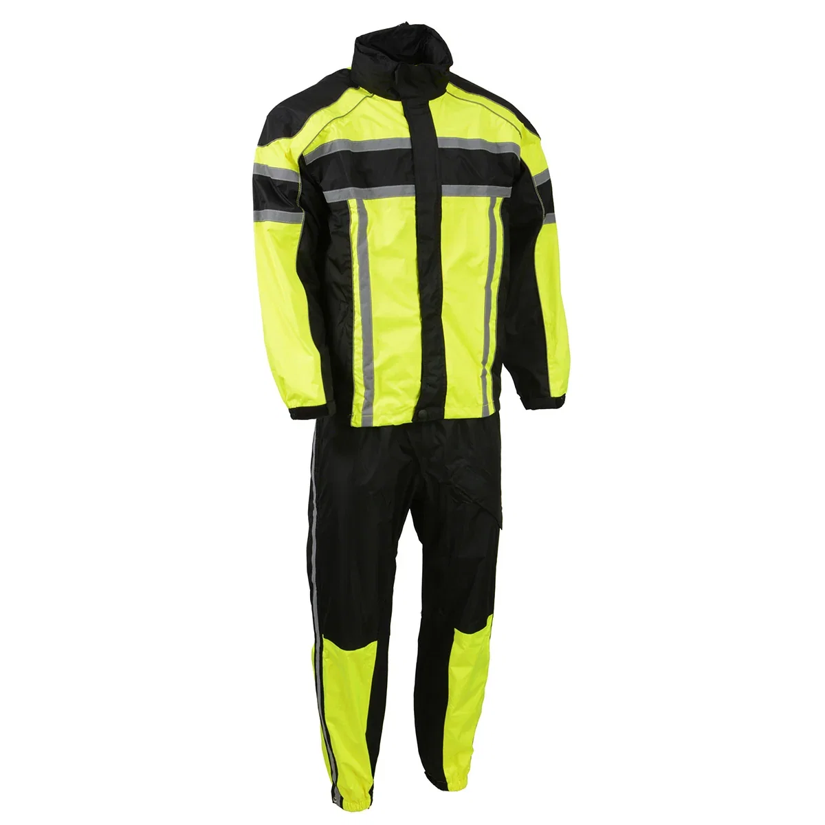 Image of NexGen SH233113 Men's Black and Neon Green Water Resistant Motorcycle-Outdoors Rain Suit with Reflective Tape