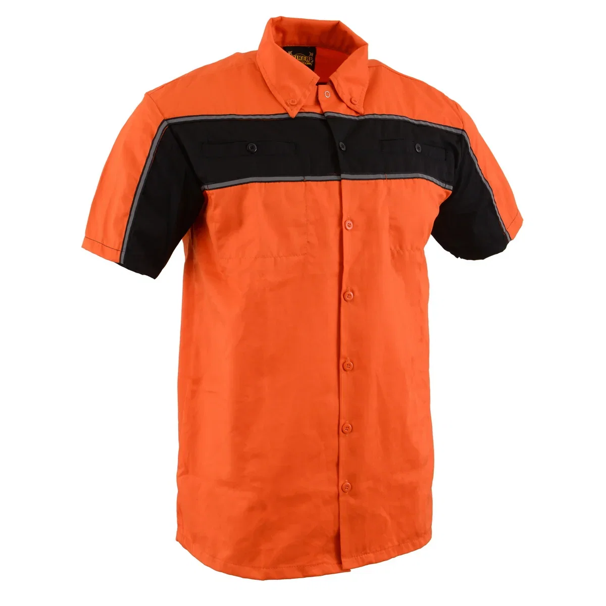 Image of Milwaukee Leather MDM11670 Men’s Orange-Black Mechanic Work Shirt w/ Reflective Strip - Heavy-Duty Button-Up