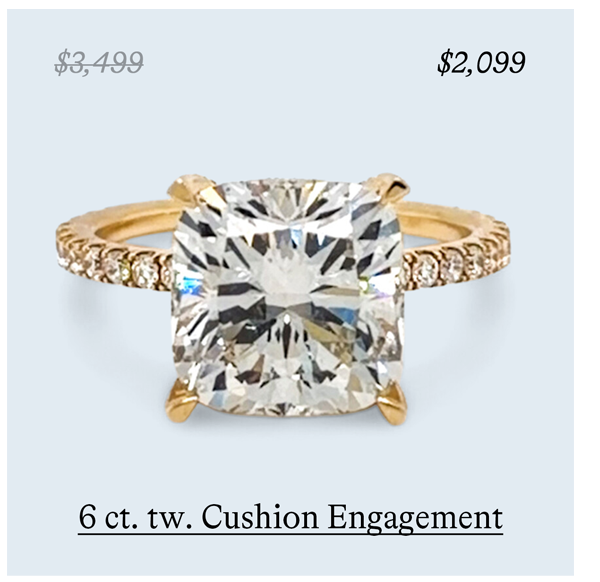 6 ct. tw. Cushion Side Stone Engagement Ring 14K Yellow Gold