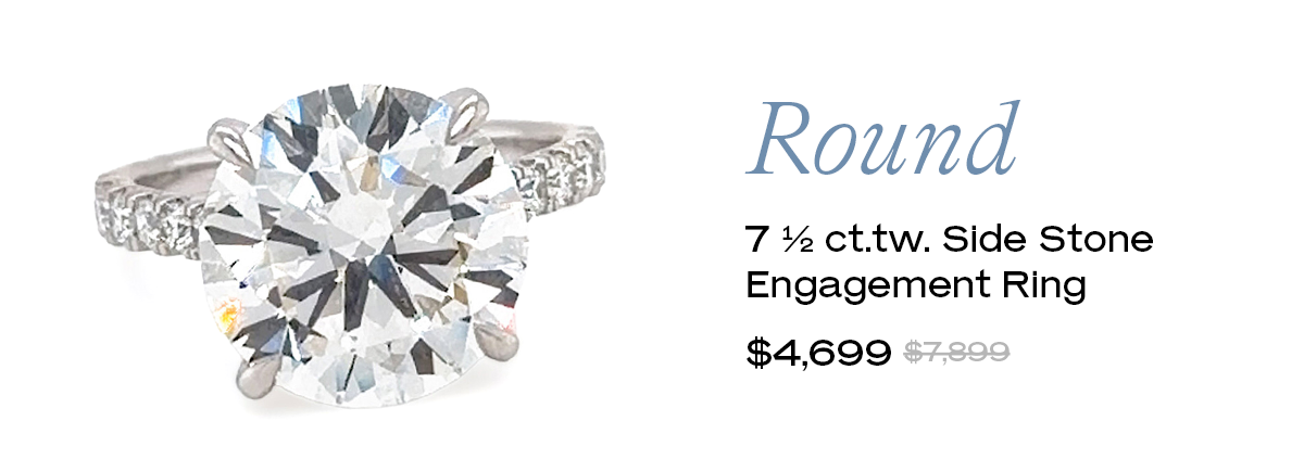 7 1/2 ct.tw. Round Side Stone Engagement Ring in 14K White Gold