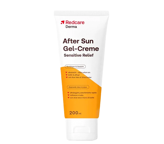 Redcare Derma After Sun Gel-Creme zur Feuchtigkeitspflege und Beruhigung sonnenbeanspruchter Haut.