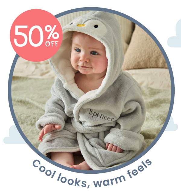 Personalised Grey Penguin Fleece Robe
