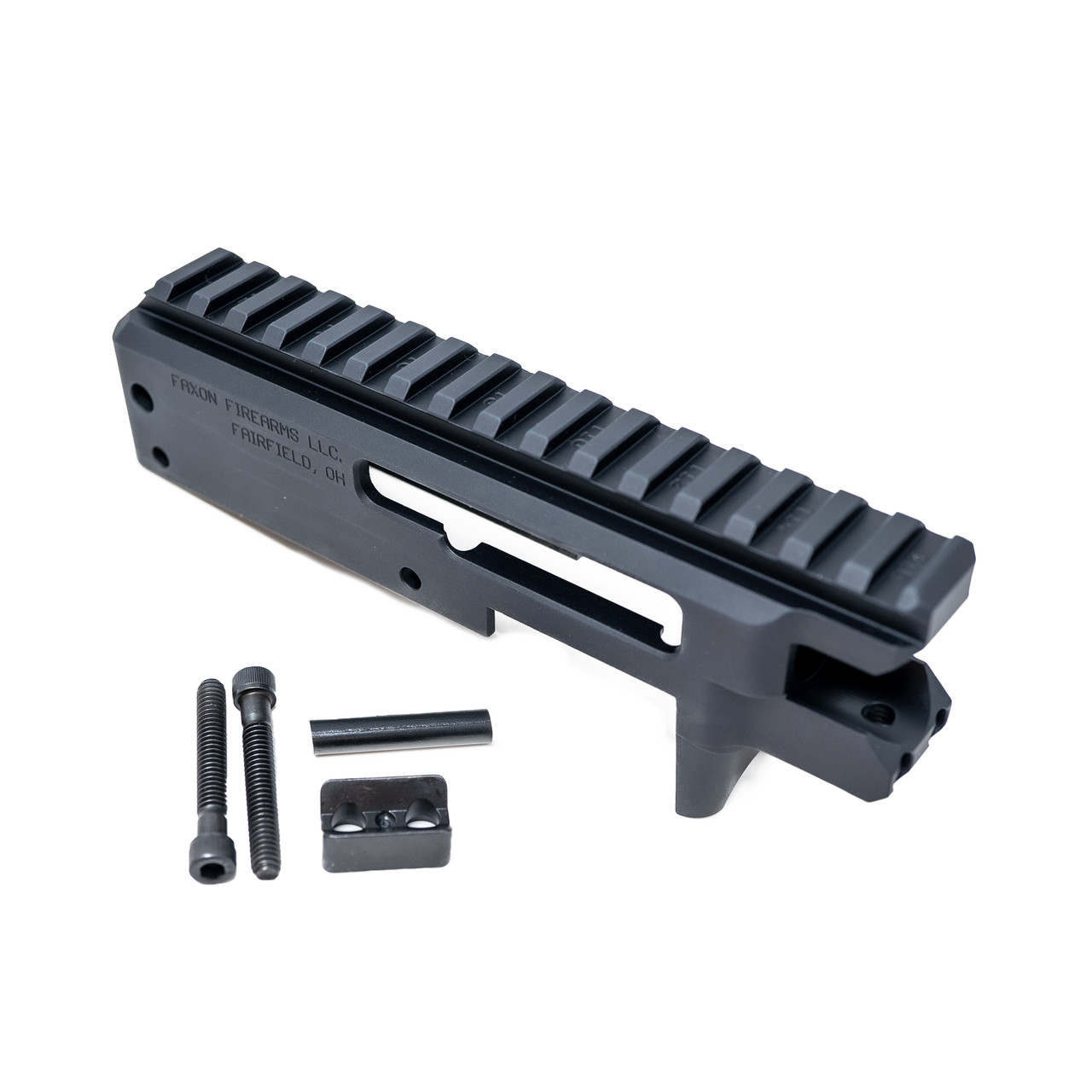 Faxon FF-22 Receiver Kit with included chromoly steel V-block and V-block screws - angled view