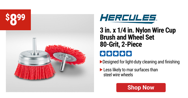 HERCULES 3 in. x 1/4 in. Nylon Wire Cup Brush and Wheel 80-Grit, 2-Piece