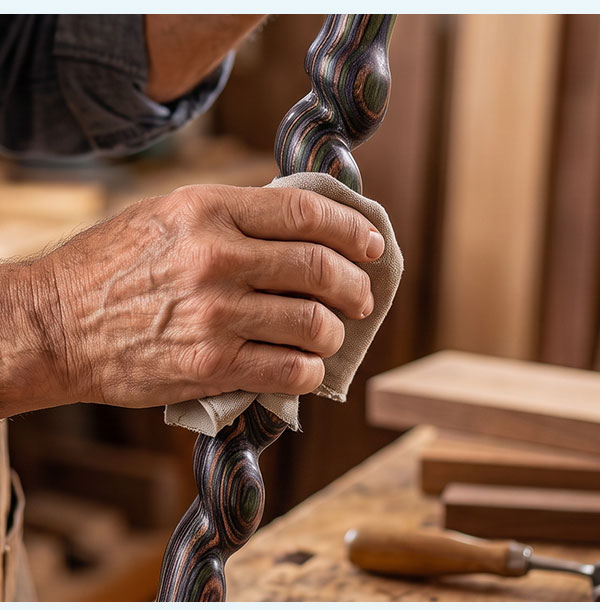 man polishing cane