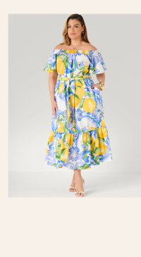 Off The Shoulder Lemon Print Dress