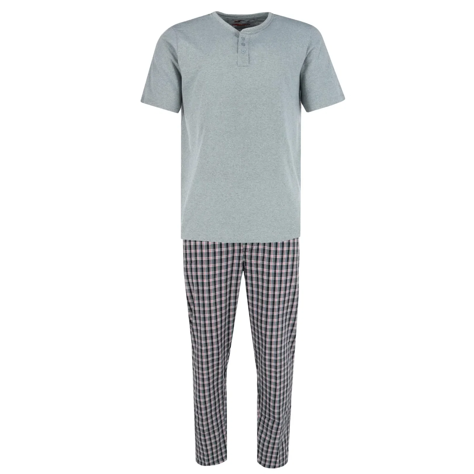 Image of Ten West Apparel Men's Henley Short Sleeve and Plaid Pajama Pant Set