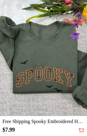 Free Shipping Spooky Embroidered Halloween Sweatshirt| Spooky Season Fun Fall Crewneck Sweatshirt| Autumn Pullover For Women Tops