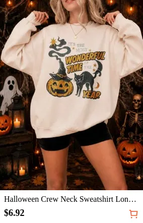Halloween Crew Neck Sweatshirt Long Sleeve Fall Outfits For Women, Casual Vintage Style, It's The Most Wonderful Time Of The Year With Pumpk