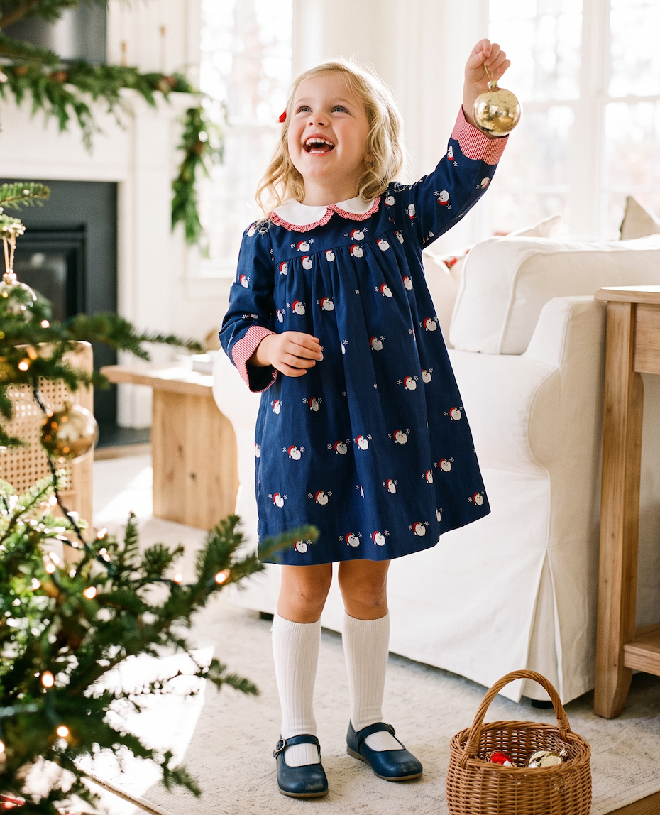 Embroidered Santa Navy Dress