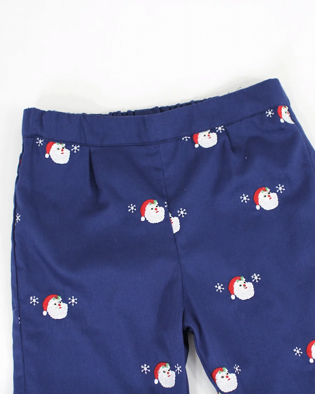 Embroidered Santa Navy Pants
