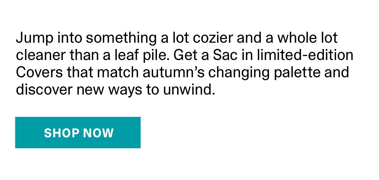 Jump into something a lot cozier and a whole lot cleaner than a leaf pile. Get a Sac in limited-edition Covers that match autumn's changing paletter and discover new ways to unwind. | SHOP NOW >>