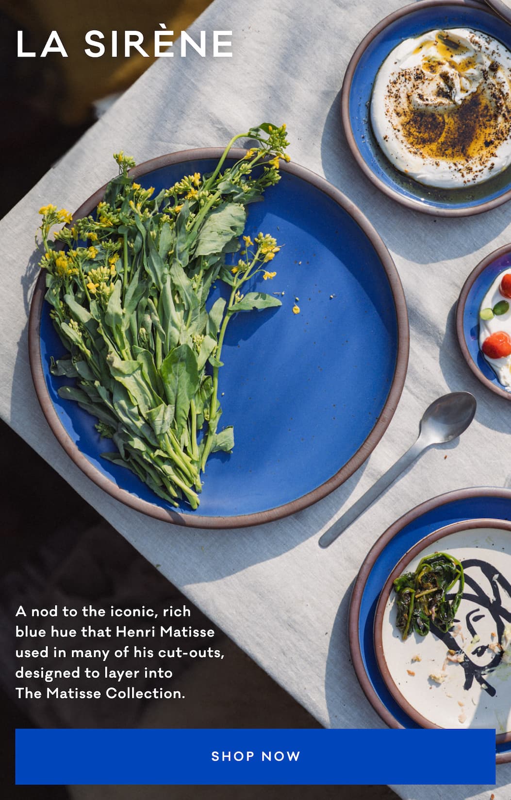 La Sirene - A nod to the iconic blue hue that Henri Matisse used in many of his cut-outs designed to layer into  The Matisse Collection.