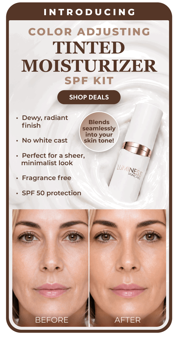 INTRODUCING COLOR ADJUSTING TINTED MOISTURIZER SPF KIT: Dewy, radiant finish. No white cast. Perfect for sheer, minimalist look. Fragrance free. SPF 50 protection.