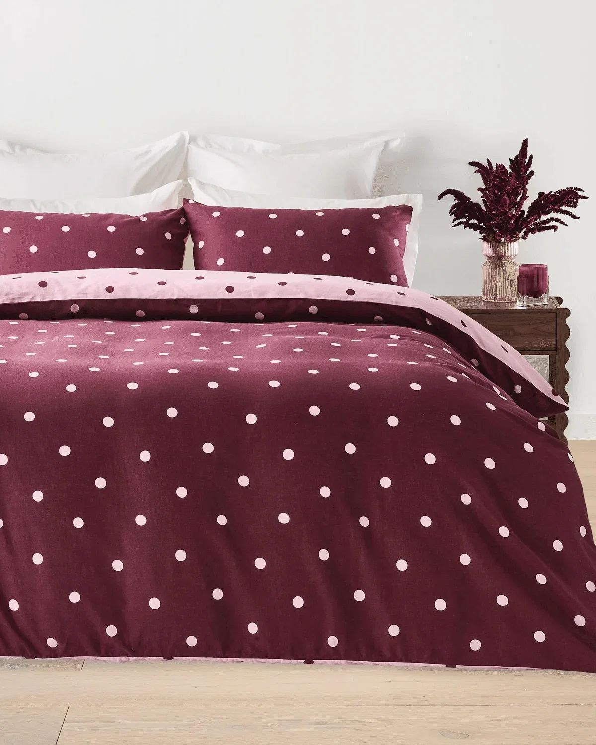 Polka Dot Linen Cotton Reversible Quilt Cover Set QB $65.