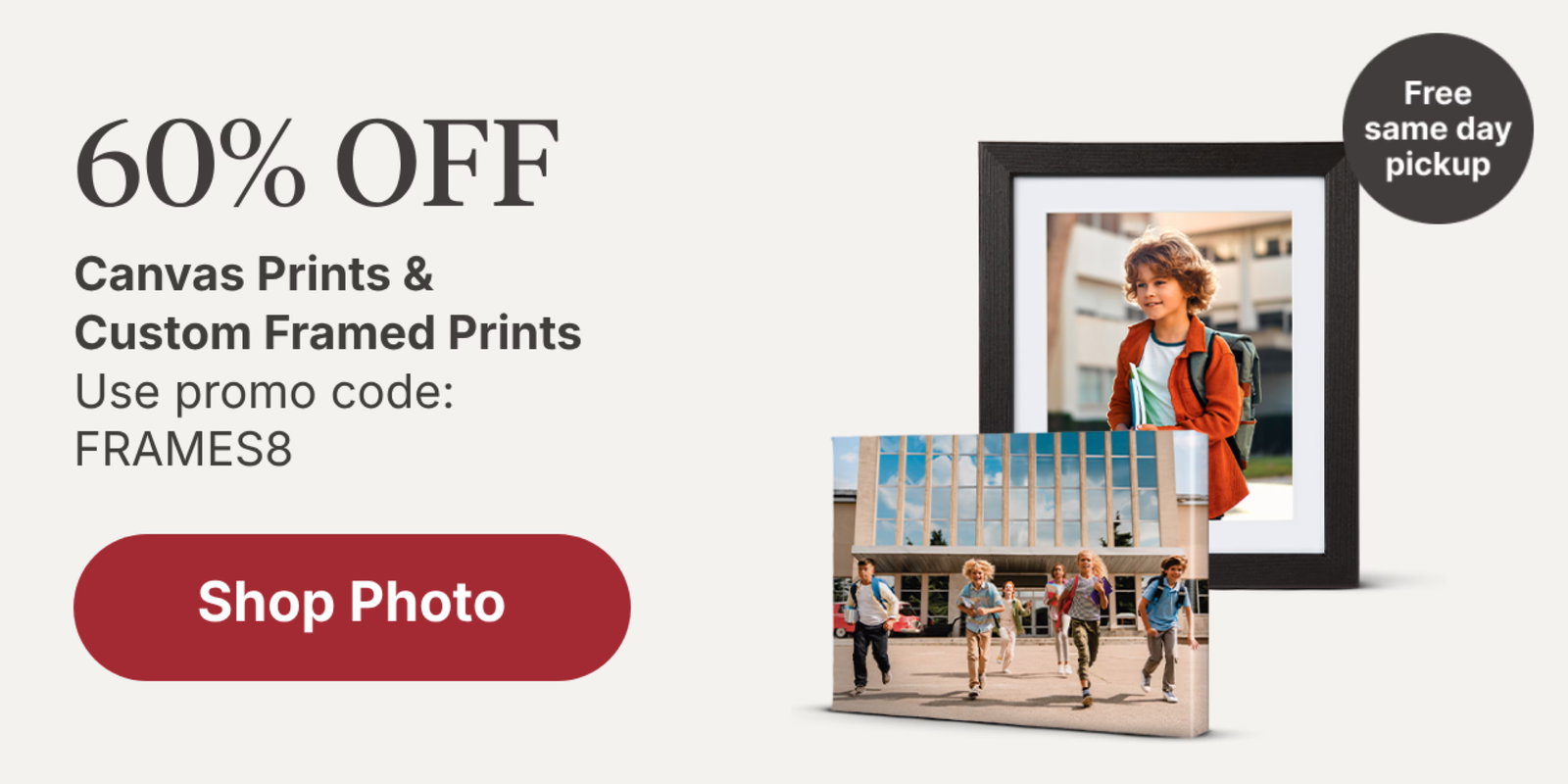 60% off Canvas & Custom Framed Prints