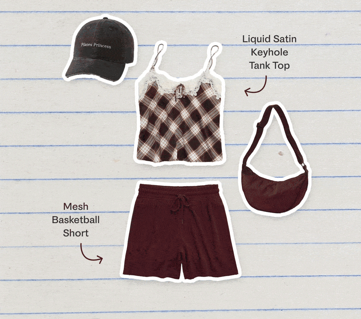 Liquid Satin Keyhole Tank top | Mesh Basketball Short | Long Sleeve Volume Tie Top | High Waisted 3