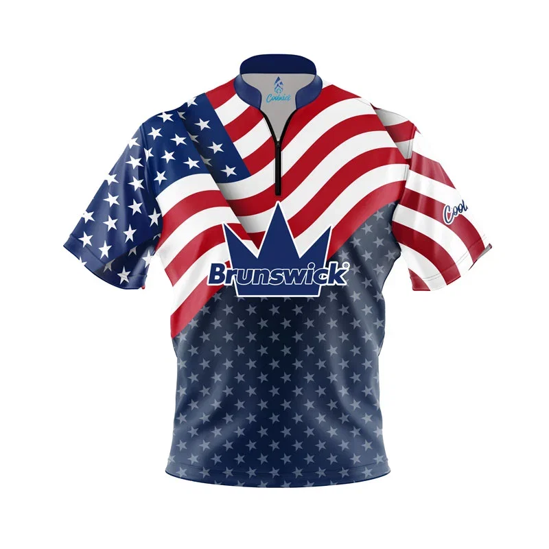 Image of Brunswick USA Freedom Quick Ship CoolWick Sash Zip Bowling Jersey - XL