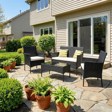 4 Piece Set: Costway Patio Rattan Cushioned Furniture Set