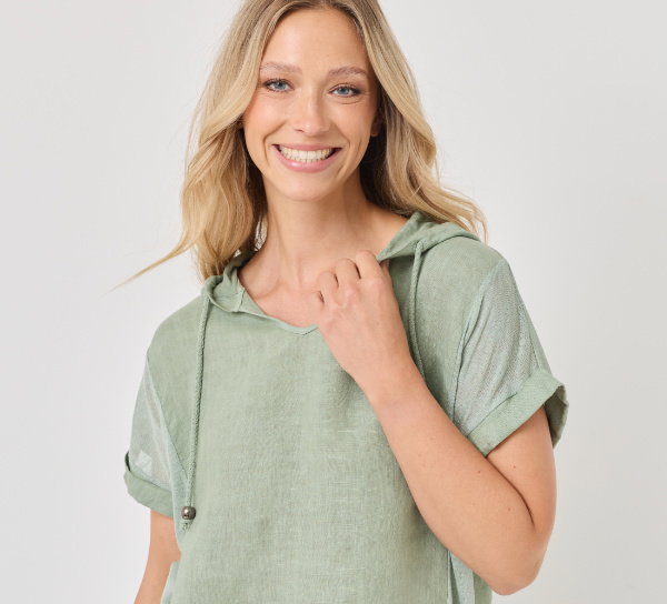 Luftiges Leinen-Shirt mit Kapuze