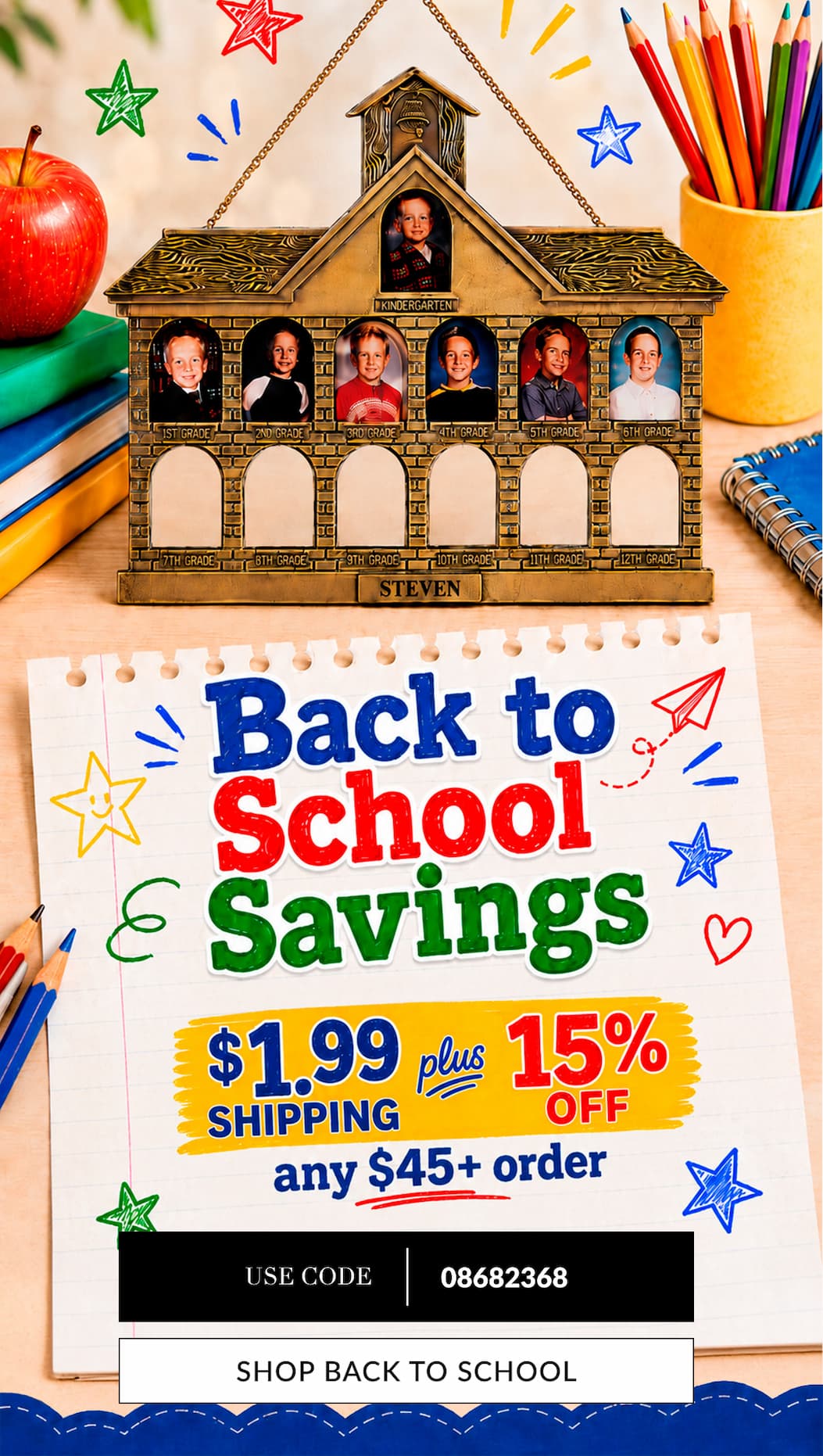 $1.99 shipping plus 15% off any $45+ order