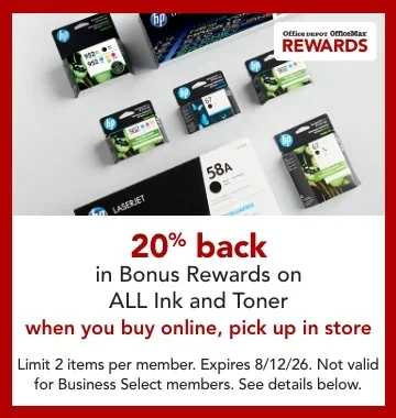 20% back in bonus rewards on all ink and toner