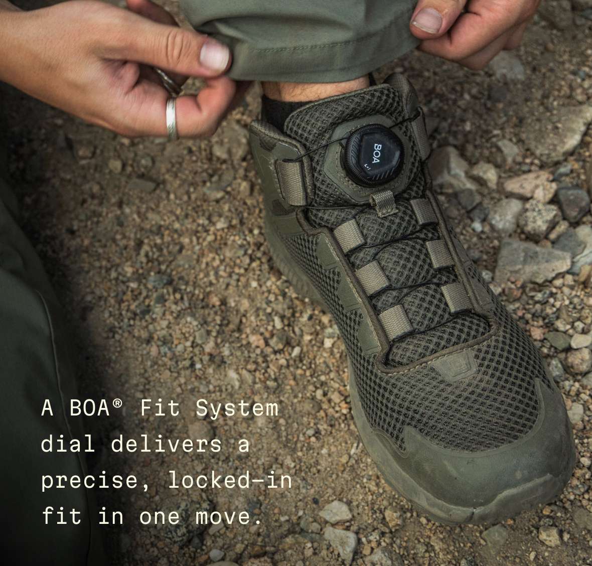 A BOA® Fit System dial delivers a precise, locked in fit in one moove