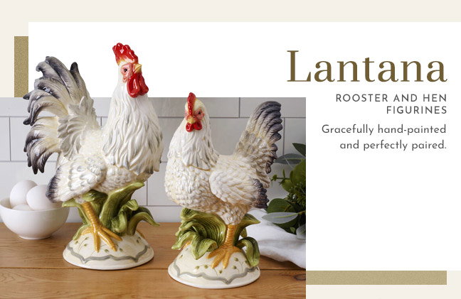 Lantana Rooster and Hen Figurines ----- Shop Now