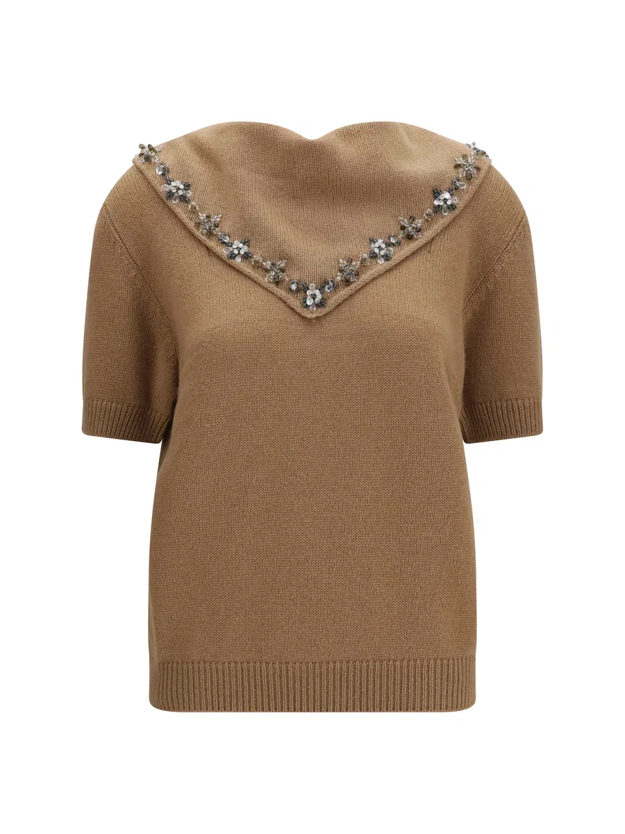 Prada Jewel-Embellished Sweater Beige