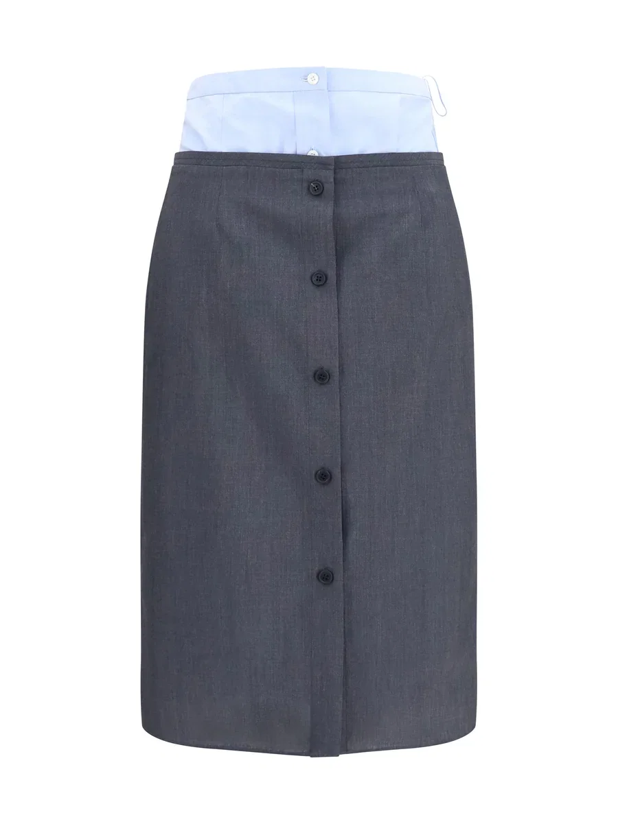 Prada Double-Layer Cotton-Linen Skirt Gray