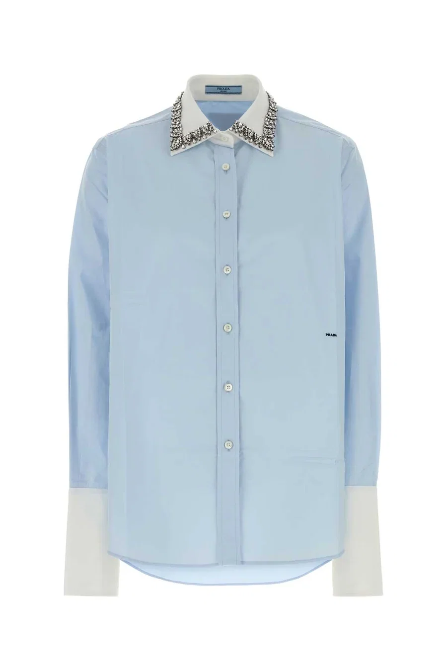 Prada Crystal-Embellished Collar Poplin Shirt Blue