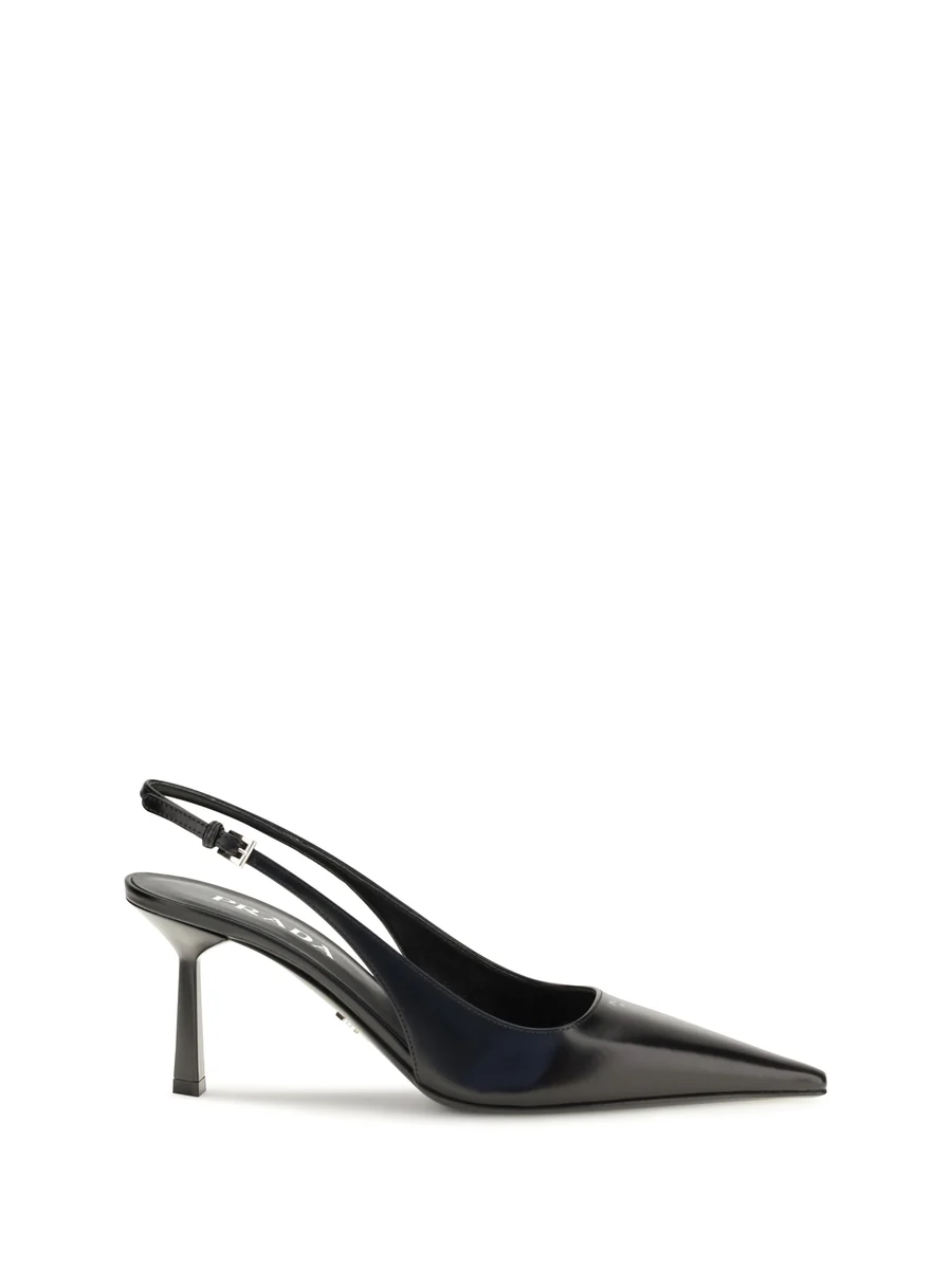 Prada Pointed-Toe Leather Slingback Pump Black