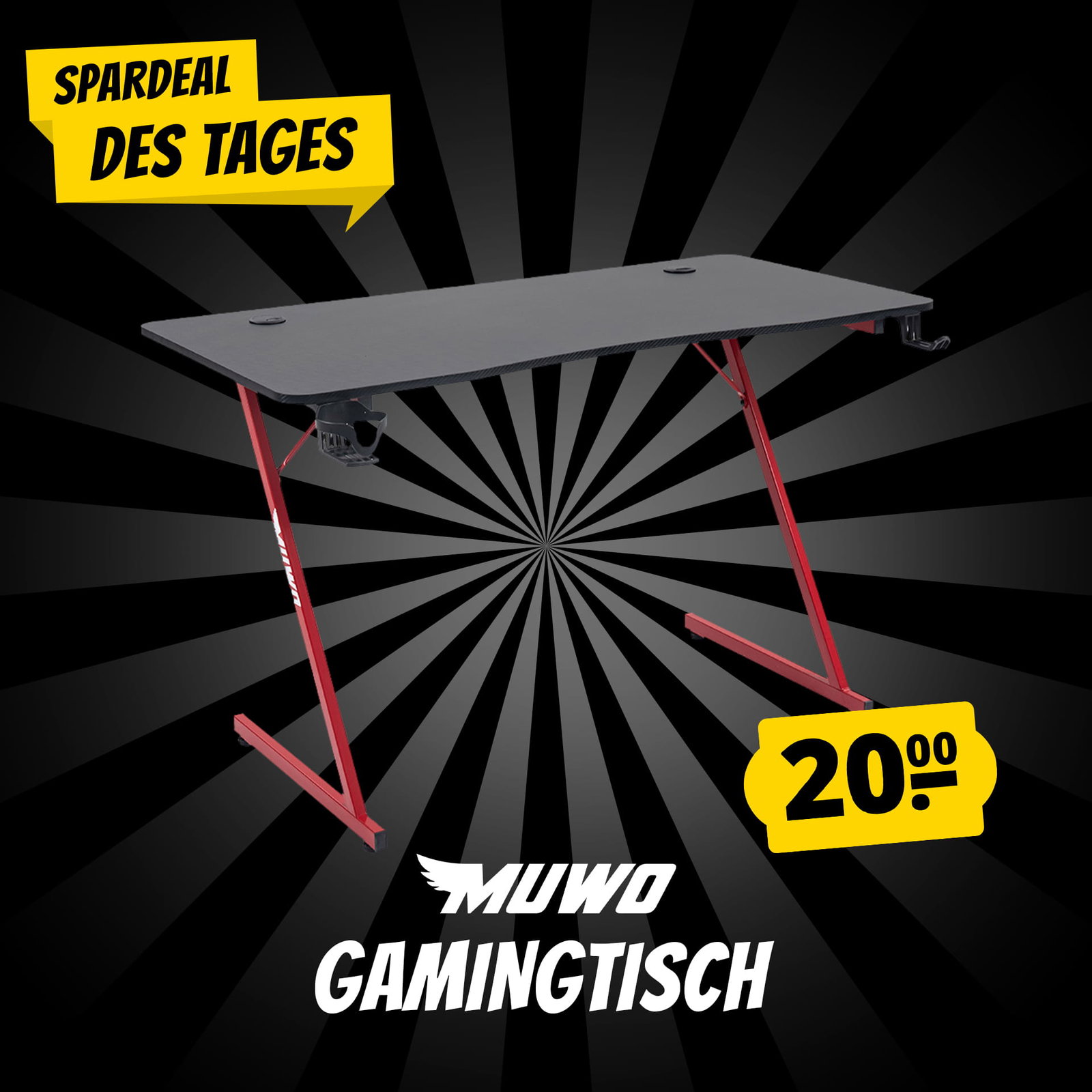 MUWO "Vision" E-Sports Gamingtisch schwarz/rot