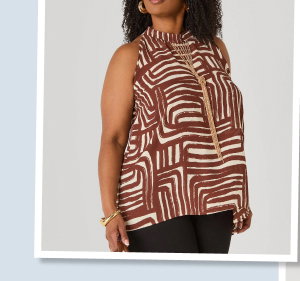 Chain Trimmed Abstract Print Top