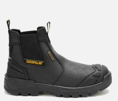 CAT Footwear - Men's Striver XL Chelsea Waterproof Steel Toe Work Boot - Black colorway.