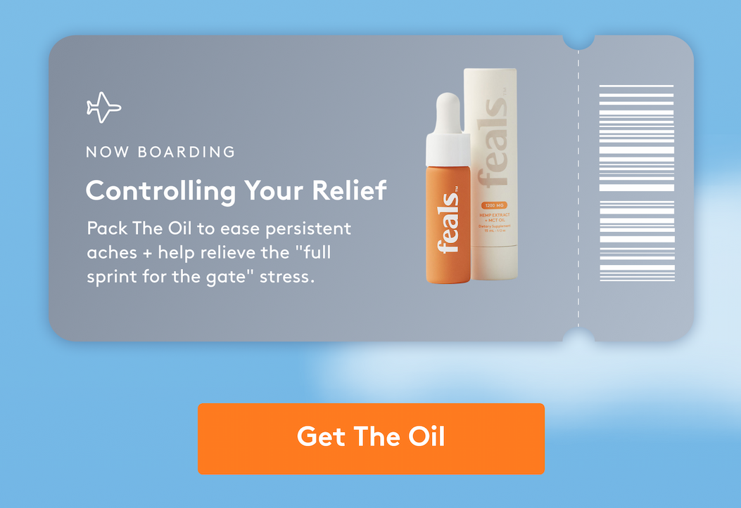 now boarding Controlling Your Relief Pack The Oil to ease persistent aches + help relieve the "full sprint for the gate" stress. [SHOP THE OIL]